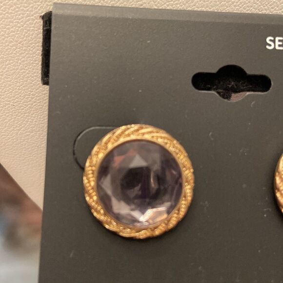 Lane Bryant NWT earrings Round design gold color crystals gray color - Picture 5 of 6